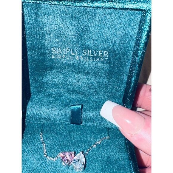 Pink Heart White Pear-Shaped Cubic Zirconia You & Me Necklace in Sterling Silver - Picture 8 of 12